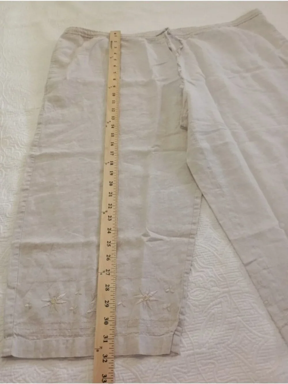 Style & Co Women’s 20W Beige 100% Linen Capri Pants Embroidered Hem